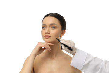 Beauty pro marks client’s face, isolated on white, PNG