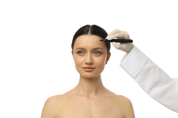 Forehead markings for a procedure, isolated on white, PNG