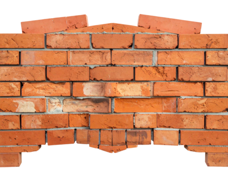 Detailed Vintage Red Brick Wall Texture with Sturdy Construction Elements on Transparent Background