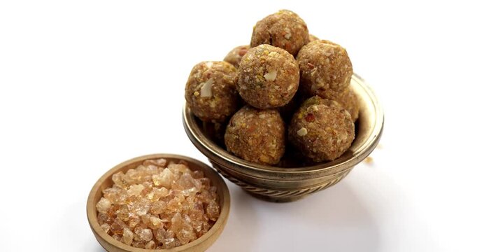 Traditional Dink laddu made from edible gum and dry fruits, called Dinkache ladoo or gond ke laddoo