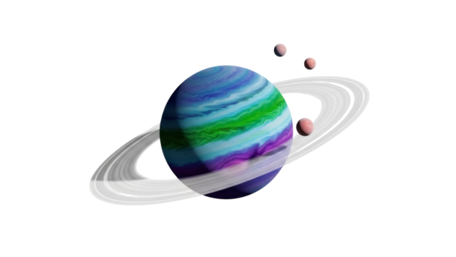 Colorful planet with rings and moons isolated PNG, fantasy space object on transparent background, cosmic art for design and education - Powered by Adobe