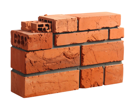 Stacked Red Brick Building Material on Transparent Background for Construction and Renovation