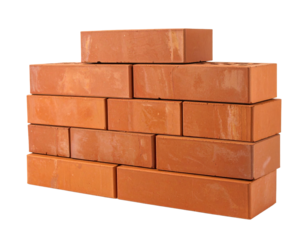 Stacked Red Bricks Forming a Solid Wall Structure on a Transparent Background