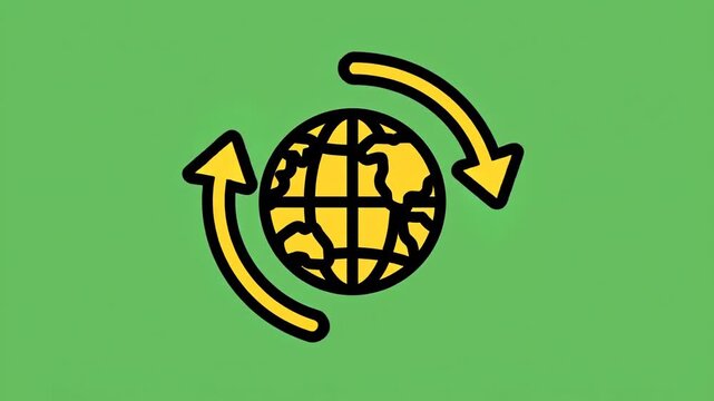 Yellow globe icon with circular arrows indicating global exchange or rotation