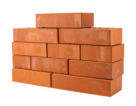 Stacked Red Bricks Forming a Solid Wall Structure on a Transparent Background
