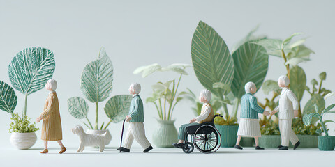 車椅子と人々が過ごすやさしい時間の風景（3D・ペーパークラフト）／まみおデザイン福祉シリーズ
