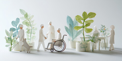 車椅子と人々が過ごすやさしい時間の風景（3D・ペーパークラフト）／まみおデザイン福祉シリーズ
