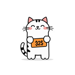 an adorable cat character shaped like a price tag,