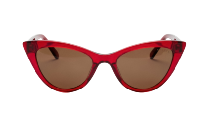 Red cat eye sunglasses PNG isolated on transparent background, retro fashion eyewear with brown lenses for summer style