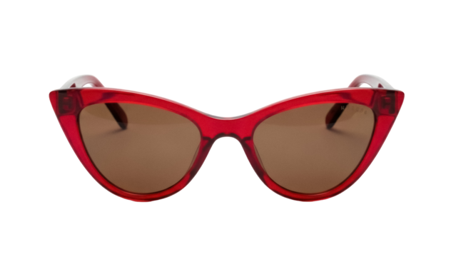 Red cat eye sunglasses PNG isolated on transparent background, retro fashion eyewear with brown lenses for summer style - Powered by Adobe