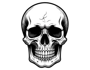 Fototapeta premium Detailed monochrome illustration of a human skull with crack on forehead design