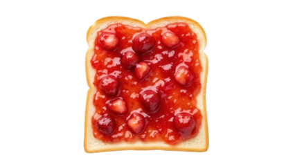 Strawberry jam on toast isolated PNG, sweet breakfast food with fresh fruit spread on bread for a delicious morning meal
