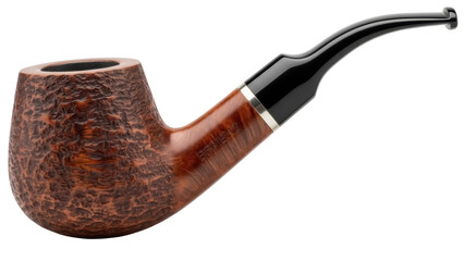 Elegant brown briar smoking pipe isolated PNG, classic tobacco accessory for relaxation and contemplation on transparent background
