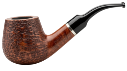 Elegant brown briar smoking pipe isolated PNG, classic tobacco accessory for relaxation and contemplation on transparent background