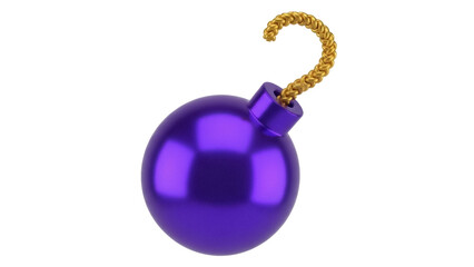 Purple bomb PNG isolated on transparent background, cartoon explosive with golden fuse for games and design use, no background