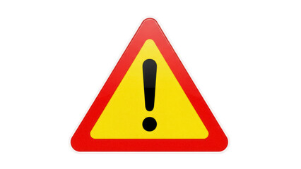 Warning sign PNG isolated on transparent background, red and yellow triangle with exclamation mark for danger and caution
