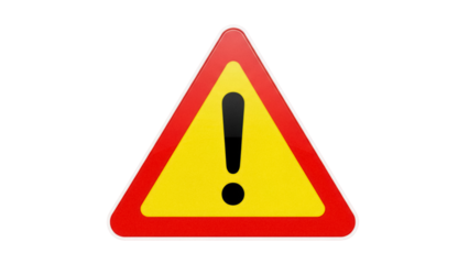 Warning sign PNG isolated on transparent background, red and yellow triangle with exclamation mark for danger and caution