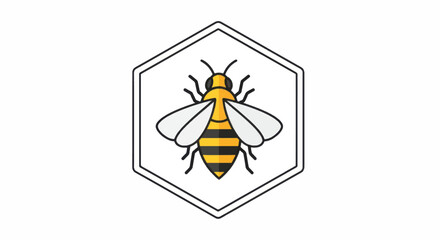 Bee inside hexagon logo design with yellow and black stripes.