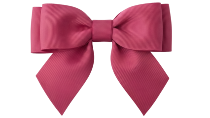 Elegant rose pink ribbon bow isolated PNG, classic hair accessory for girls and women on transparent background
