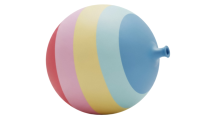 Colorful striped beach ball PNG isolated on transparent background, summer fun inflatable toy for pool party and vacation