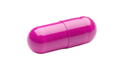 Magenta capsule isolated PNG on transparent background, single pharmaceutical pill for medication and healthcare use, vibrant color