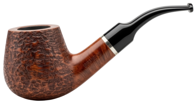 Elegant brown briar smoking pipe isolated PNG, classic tobacco accessory for relaxation and contemplation on transparent background