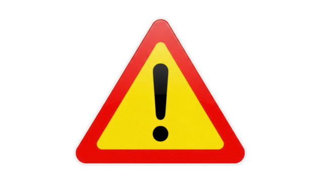 Warning sign PNG isolated on transparent background, red and yellow triangle with exclamation mark for danger and caution
