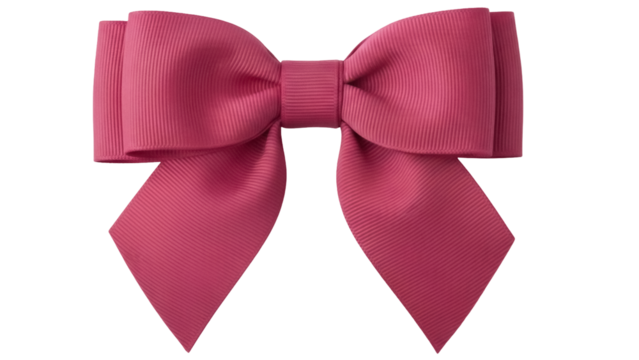 Elegant rose pink ribbon bow isolated PNG, classic hair accessory for girls and women on transparent background