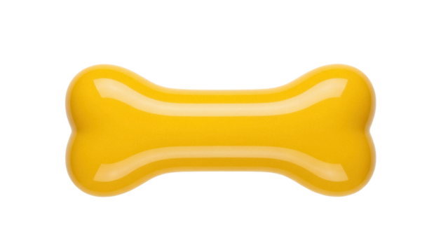 Shiny yellow dog bone isolated PNG, pet treat for training and rewarding good behavior on transparent background