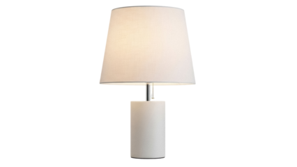 Elegant white table lamp with fabric shade isolated PNG, modern lighting fixture for bedroom or living room decor on transparent background