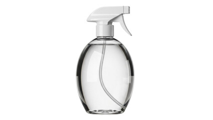 Obraz premium Clear spray bottle with white nozzle isolated PNG, cleaning product for household and gardening on transparent background