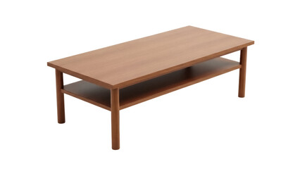 Rectangular wooden coffee table isolated PNG, brown furniture with shelf on transparent background for living room interior design