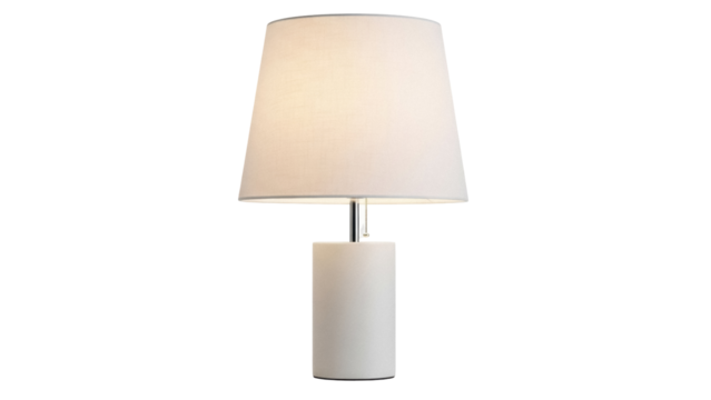 Elegant white table lamp with fabric shade isolated PNG, modern lighting fixture for bedroom or living room decor on transparent background