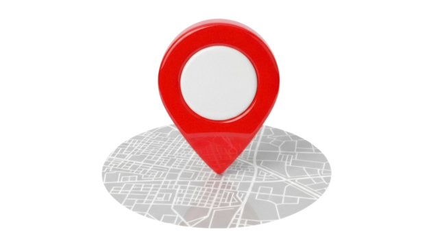 Red map pointer PNG isolated on transparent background, location pin icon for navigation and travel concepts