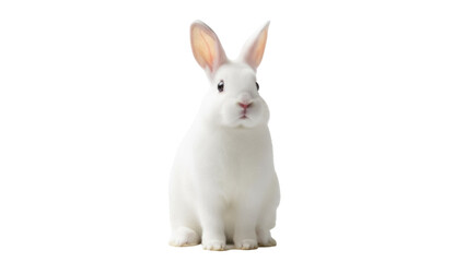 Adorable white rabbit PNG isolated on transparent background, cute bunny pet for Easter and spring designs, animal clipart