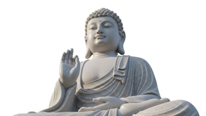 Meditating Buddha statue PNG isolated on transparent background, serene religious figure for spiritual and cultural designs