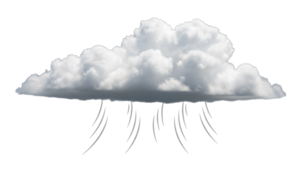 Fluffy rain cloud PNG isolated on transparent background, gray storm cloud with rain streaks for weather forecast and graphic design use