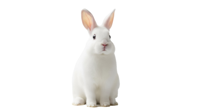 Adorable white rabbit PNG isolated on transparent background, cute bunny pet for Easter and spring designs, animal clipart