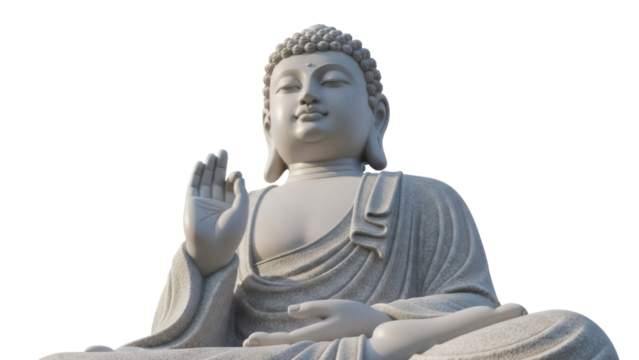 Meditating Buddha statue PNG isolated on transparent background, serene religious figure for spiritual and cultural designs