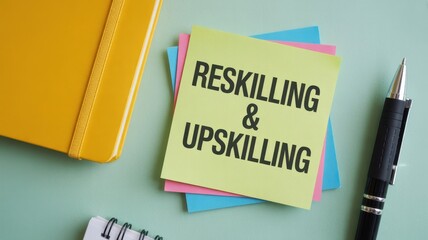 Brightly colored stationary objects display a concept of professional development on a light surface