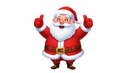 Happy Santa Claus cartoon character giving thumbs up isolated PNG, festive holiday season mascot for Christmas and New Year designs