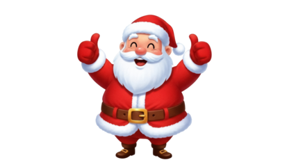 Happy Santa Claus cartoon character giving thumbs up isolated PNG, festive holiday season mascot for Christmas and New Year designs