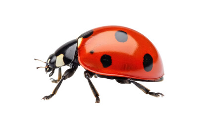 Red ladybug with black spots isolated on transparent background PNG, close-up of a seven-spot ladybird for biology and nature studies © GODSTOX