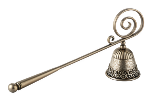 Antique Metal Candle Snuffer with Curved Handle Isolated on Transparent Background