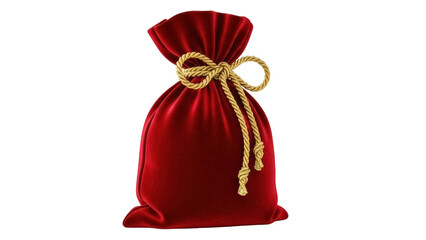 Red velvet Santa sack PNG isolated on transparent background, Christmas gift bag for holiday...