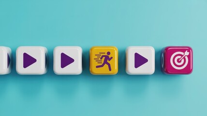 Series of brightly colored blocks showing sequential progress toward a final goal