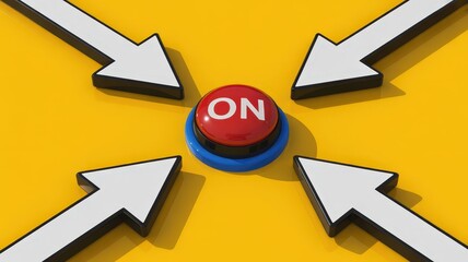 Multiple directional indicators point toward a single activation control on a bright background