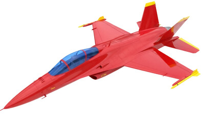 Red fighter jet PNG isolated on transparent background, modern military aircraft for aviation and...