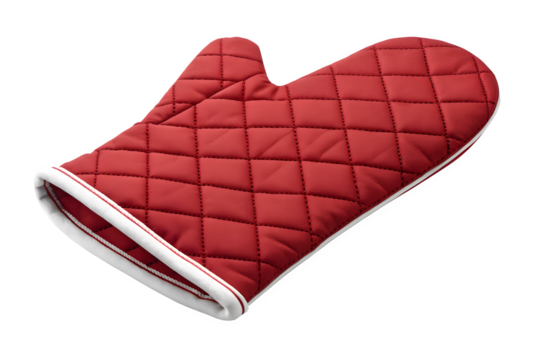 Red quilted oven mitt with white trim isolated on Transparent Background