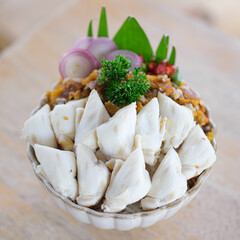 crab meat on rice  in the coffee shop